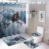 HDESDIS 4Pcs Nature Snow Forest Shower Curtain Sets with Rugs, Toilet Lid Cover and Bath Mat, Winter Mountain Snowmobile Bathroom Shower Curtains Set with 12 Hooks view 1