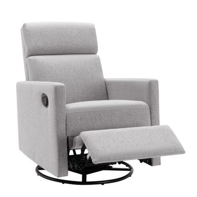 KEPELU Linen Swivel Rocker Recliner Chair with High Back,Modern Upholstered Glider Rocking Chair for Living Room, Bedroom (Gray)