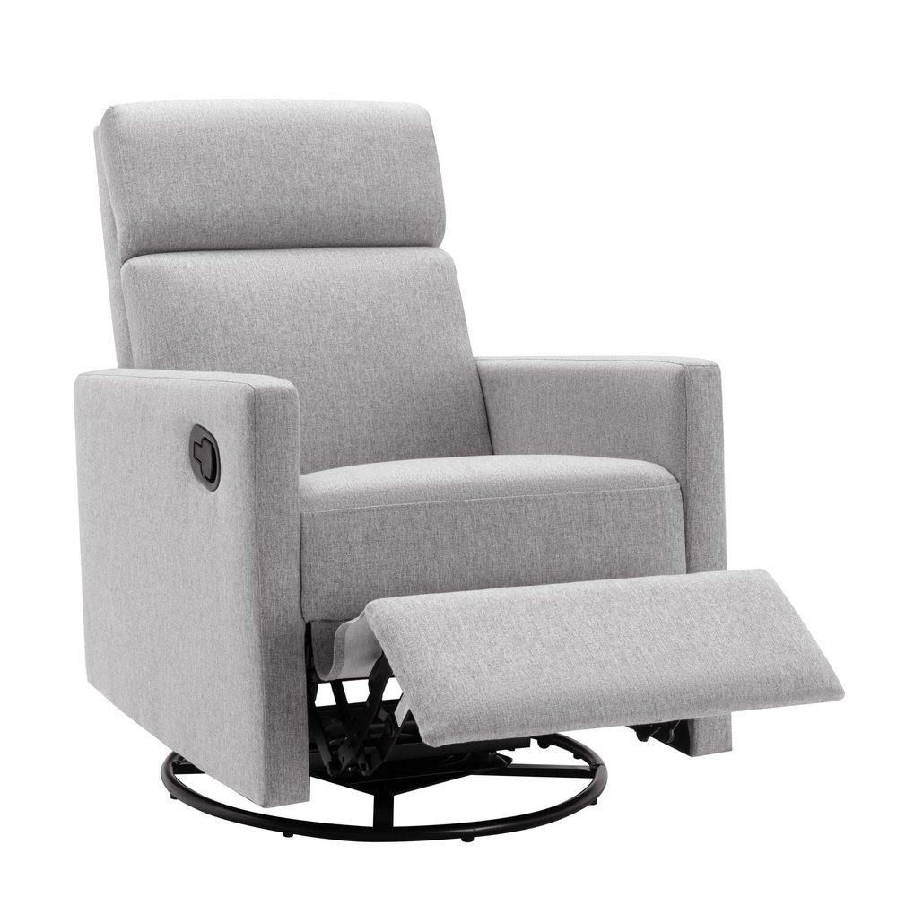 KEPELU Linen Swivel Rocker Recliner Chair with High Back,Modern Upholstered Glider Rocking Chair for Living Room, Bedroom (Gray)