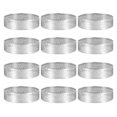 Beuiouer 12 Pack Stainless Steel Tart Rings 3 In,Perforated Cake Mousse Ring,Cake Ring Mold,Round Cake