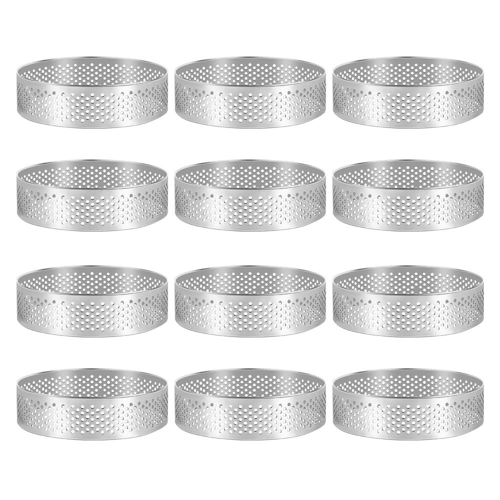 Beuiouer 12 Pack Stainless Steel Tart Rings 3 In,Perforated Cake Mousse Ring,Cake Ring Mold,Round Cake