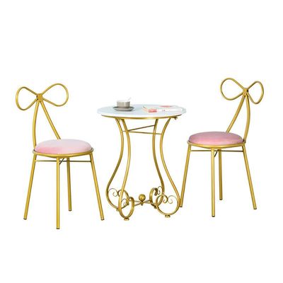 CHOLLOVA Round Dining Table Set for 2, Modern Small Round Coffee Table with 2 Cushioned Chairs for Kitchen Office Small Space Saving Space(Pink,Large)
