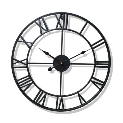 HCANte Wallclock Wall Clock,40/47CM Nordic Metal Roman Numeral Wall Clocks Retro Iron Round Face Black Gold Large Outdoor Garden Clock Home Decoration Wall Clocks(A,47 CM)