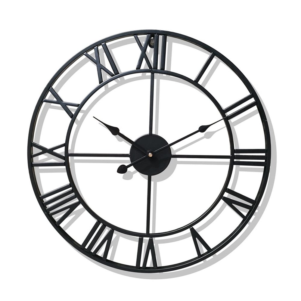 HCANte Wallclock Wall Clock,40/47CM Nordic Metal Roman Numeral Wall Clocks Retro Iron Round Face Black Gold Large Outdoor Garden Clock Home Decoration Wall Clocks(A,47 CM)