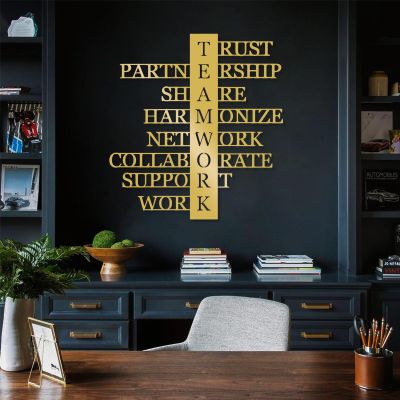 Metal Teamwork Wall Art, Metal Wall Motivational Quotes, Inspirational Wall Decor, Metal Letters, Teamwork In Business Wall Art, Word Art Wall Decor, Home Office Wall Decor (Gold, 20"x19" | 50x47cm)