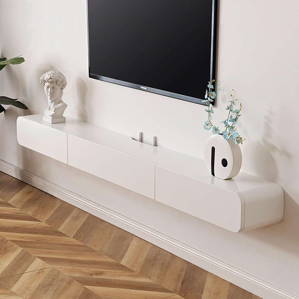 Floating TV Stand, Glossy Wall Mounted TV Shelf, Modern Entertainment Center with Storage TV Cabinet Media Console Table for Living Room(White,120CM)