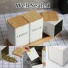 Coffee Tea Sugar Container Set of 3 Iron Tea Coffee Sugar Canister Set with Airtight Bamboo Lid and Name Marker Simple Square Kitchen Canister Set for Coffee Tea Sugar Storage White view 4