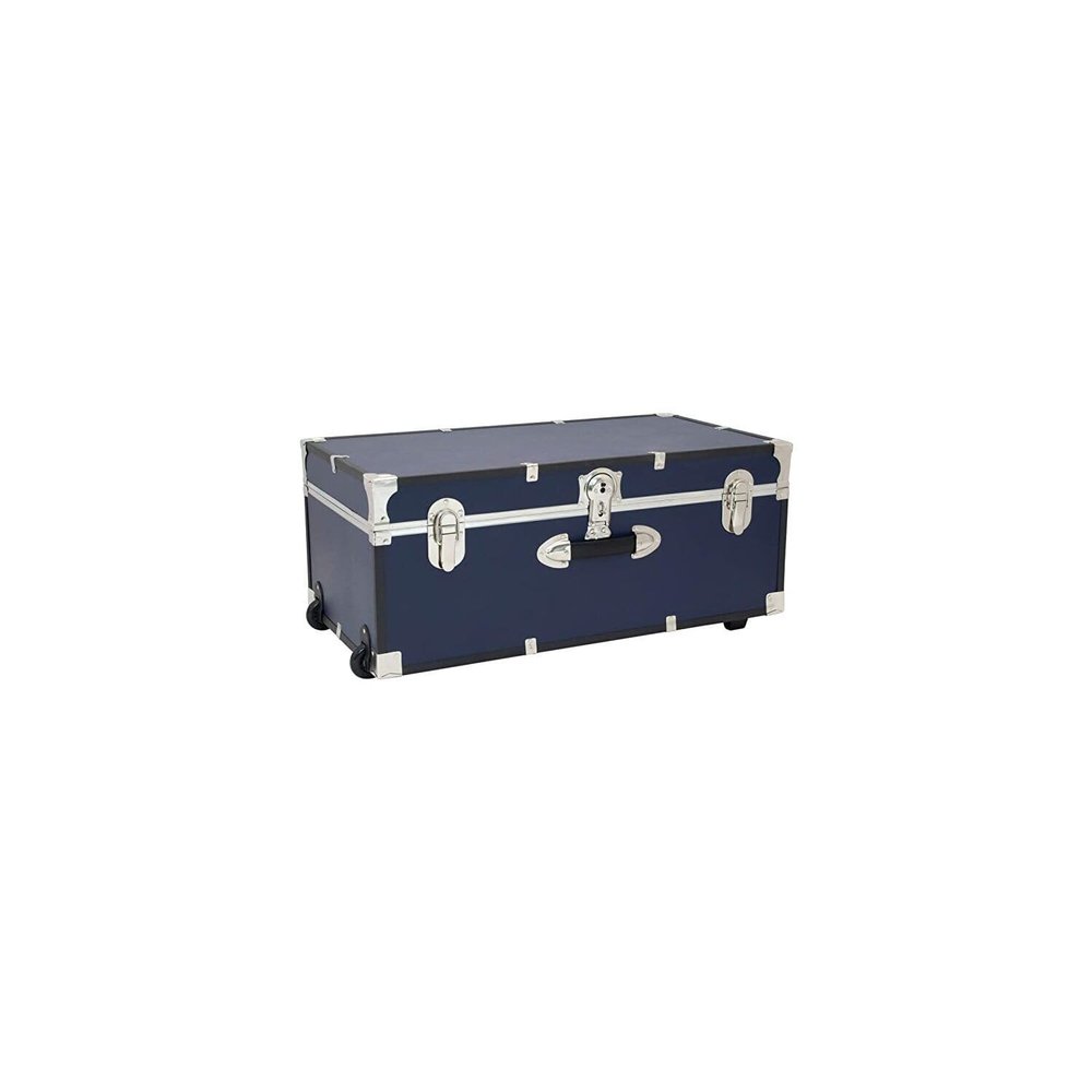 HomeStock Suburban Soiree Rectangular 30" Trunk with Wheels & Lock, Blue, 30" L X 15.75" W X 12.25" H, Secured with Push-Button Key Lock