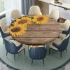 AngelSept Fitted Elastic Edge Round Tablecloths, Wood Grain Sunflower Polyester Table Cloth, for Indoor Outdoor Kitchen Home Party Dinner Patio, Fit for 52" Table view 2