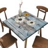 AngelSept Square Fitted Elastic Edge Table Cloths, Teal and White Daisy Flower Polyester Table Cover, for Outdoor Picnic Camping and Indoor Kitchen Dining Party, Fit for 42" x 42"Square Table view 1