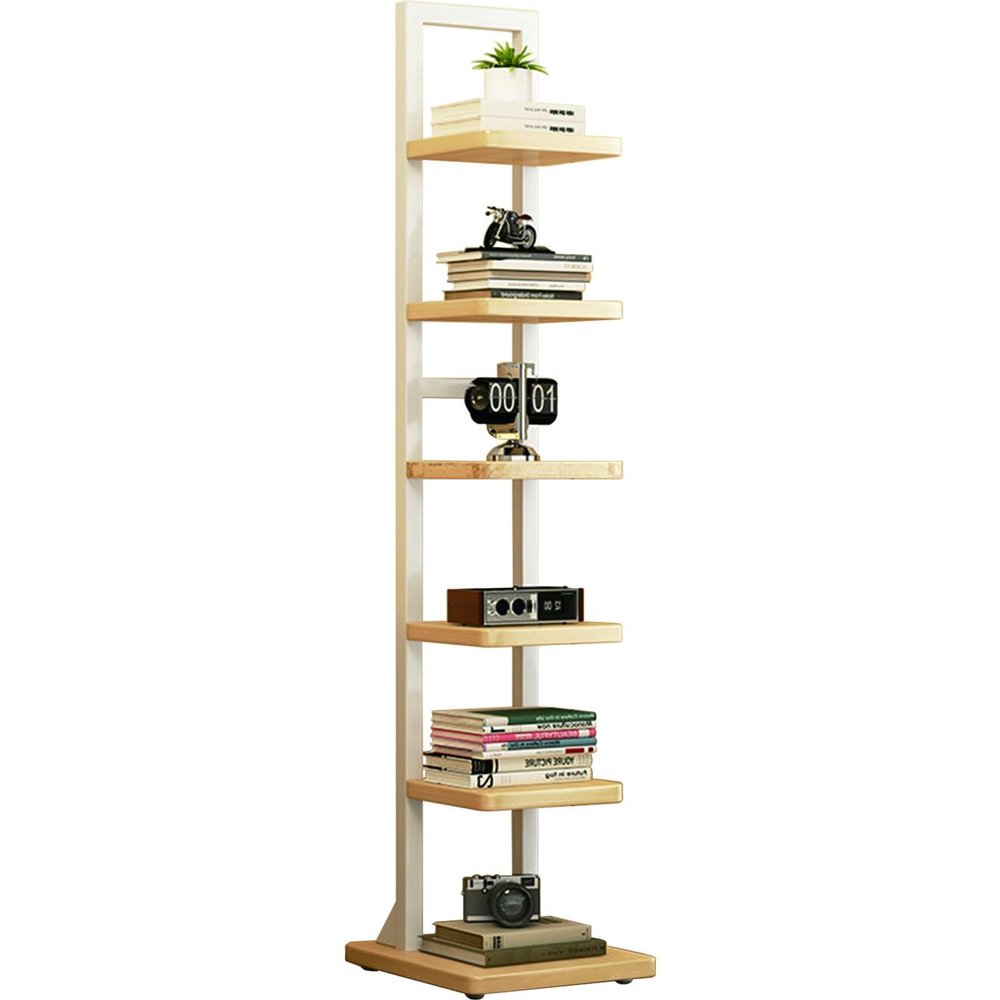 4/6 Tier Invisible Bookshelf Standing Spine Book Tower Creative Corner Storage Rack Tall Narrow Bookshelf With Thickened base Bookcase Utility Shelving for Bedroom Living Room Metal and MDF(White,6Tie