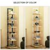 4/6 Tier Invisible Bookshelf Standing Spine Book Tower Creative Corner Storage Rack Tall Narrow Bookshelf With Thickened base Bookcase Utility Shelving for Bedroom Living Room Metal and MDF(White,6Tie view 2