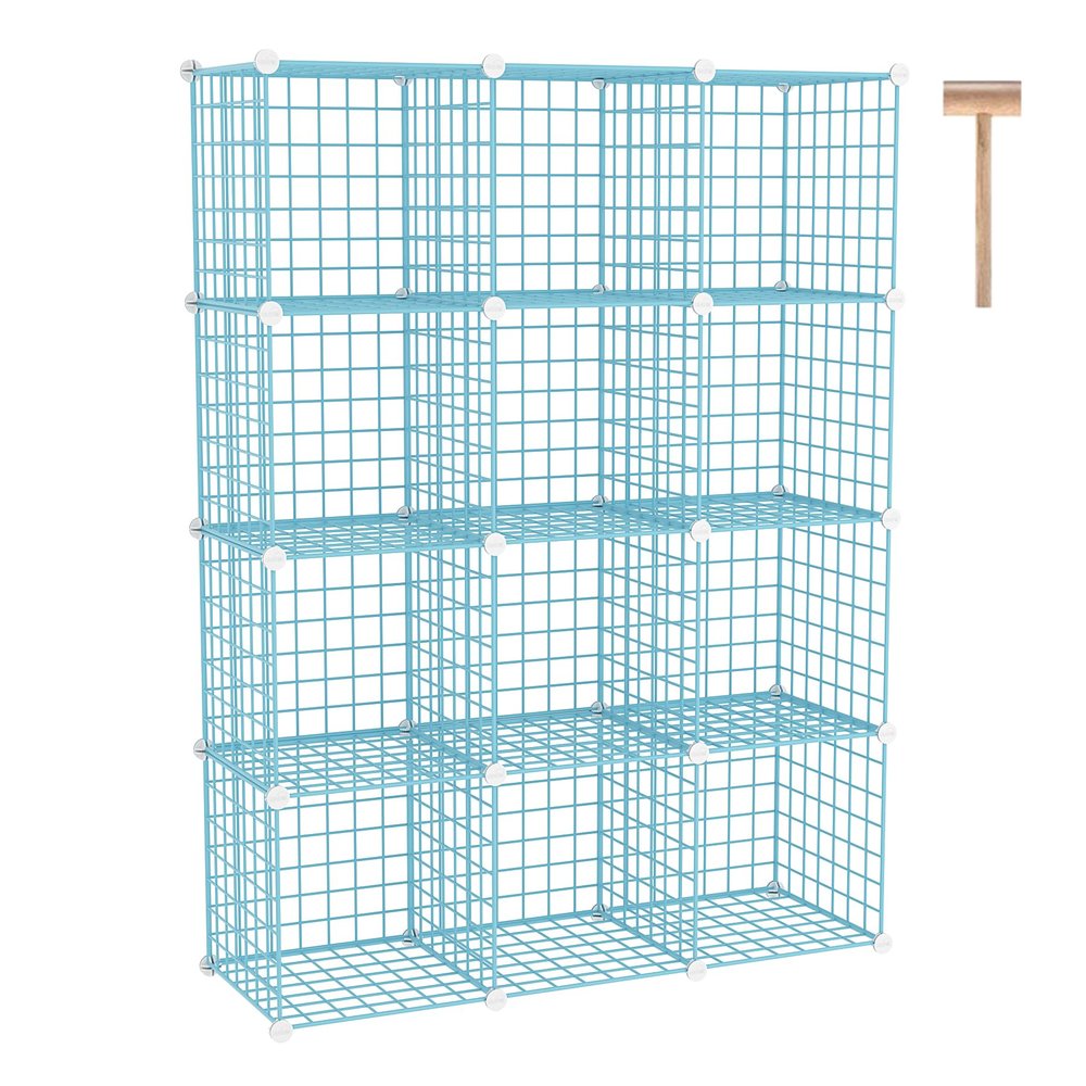 C&AHOME Wire Cube Storage, 12 - Cube Organizer Metal C Grids, Modular Shelves Units, Closet Organizer, Ideal for Home, Office, Living Room, 36.6L x 12.4W 48.4H, Blue UWCS3012B