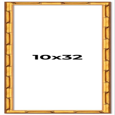 10x32 Frame Gold Bamboo Solid Wood Picture Frame | 0.75 Inch Moulding Width | Interior Frame Depth 0.625 Inches | Complete with UV Acrylic Plexiglass, Foam Board Backing & Hanging Hardware