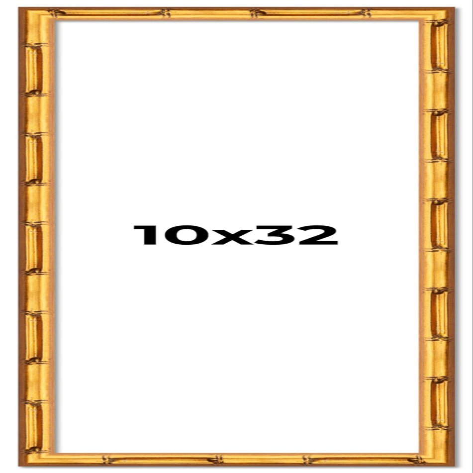 10x32 Frame Gold Bamboo Solid Wood Picture Frame | 0.75 Inch Moulding Width | Interior Frame Depth 0.625 Inches | Complete with UV Acrylic Plexiglass, Foam Board Backing & Hanging Hardware