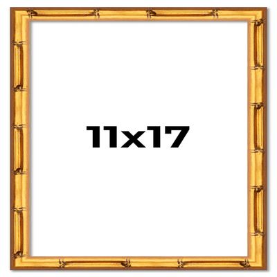 11x17 Frame Gold Bamboo Solid Wood Picture Frame | 0.75 Inch Moulding Width | Interior Frame Depth 0.625 Inches | Complete with UV Acrylic Plexiglass, Foam Board Backing & Hanging Hardware