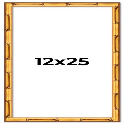 12x25 Frame Gold Bamboo Solid Wood Picture Frame | 0.75 Inch Moulding Width | Interior Frame Depth 0.625 Inches | Complete with UV Acrylic Plexiglass, Foam Board Backing & Hanging Hardware