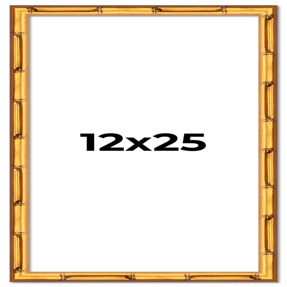 12x25 Frame Gold Bamboo Solid Wood Picture Frame | 0.75 Inch Moulding Width | Interior Frame Depth 0.625 Inches | Complete with UV Acrylic Plexiglass, Foam Board Backing & Hanging Hardware