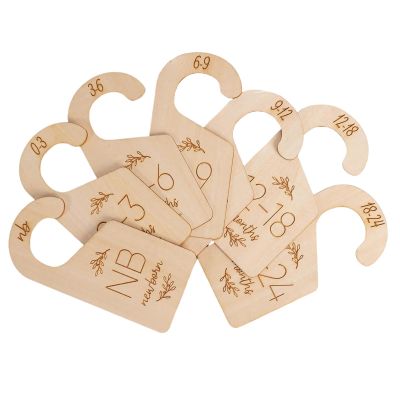 Rooyar Babys Wardrobe Natural Wood Clothing Size Dividers Babys Clothes Hanger with Engraved Number Babys Shower