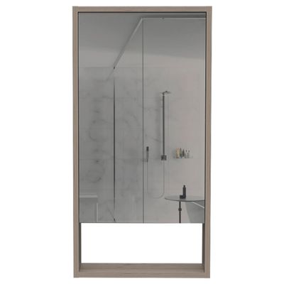 leoglint Mariana Medicine Cabinet, One External Shelf, Single Door Mirror Two Internal Shelves -Light Gray