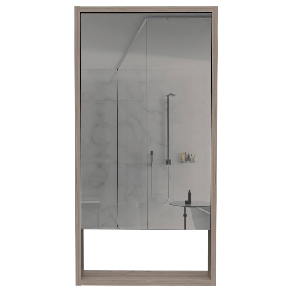 leoglint Mariana Medicine Cabinet, One External Shelf, Single Door Mirror Two Internal Shelves -Light Gray