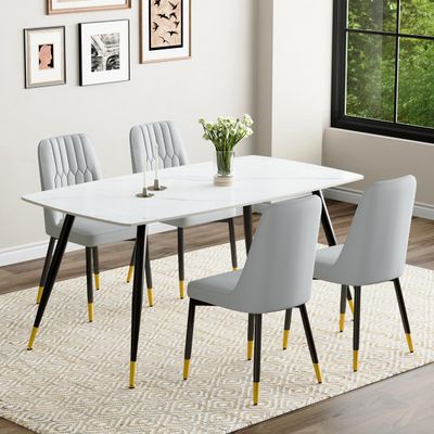 MUUOKY White Dining Table Set for 4, 62'' Dining Table Set for 4, Sintered Stone Dining Room Sets for 4, Easy to Assemble