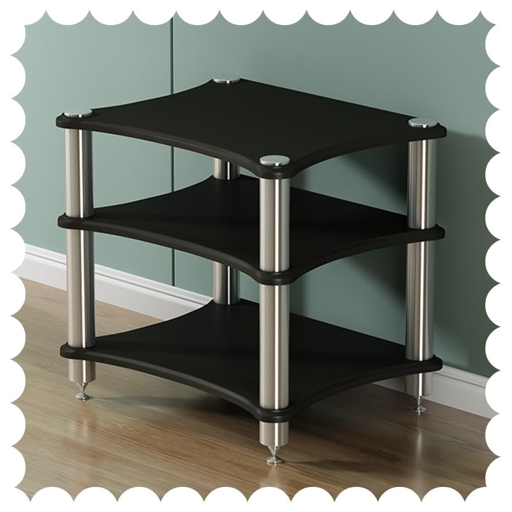OUKEJNM Movable 1/2/3/4-Tier Media Storage Cabinet, Audio-Video Media Stand, Wooden Corner Shelves Component Cabinet, Multi-Function Stereo Rack Audio Tower(Black,3 Tier-60x50x60cm)