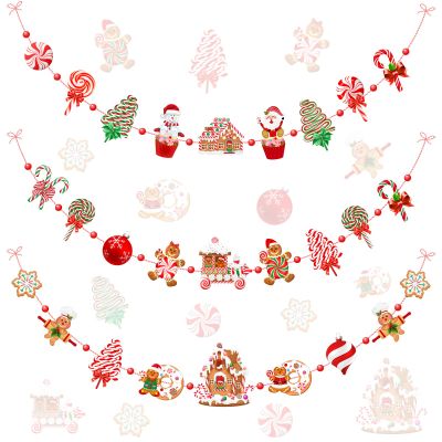 Blulu 18 ft Candy Garland for Christmas Tree Christmas Garlands Banners Gingerbread Decorations Candy Garland Hanging Ornaments for Xmas Tree Kitchen Wall Decor