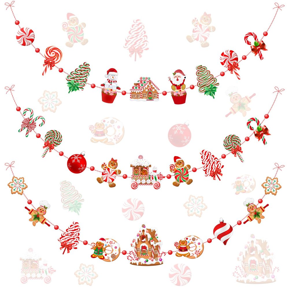Blulu 18 ft Candy Garland for Christmas Tree Christmas Garlands Banners Gingerbread Decorations Candy Garland Hanging Ornaments for Xmas Tree Kitchen Wall Decor