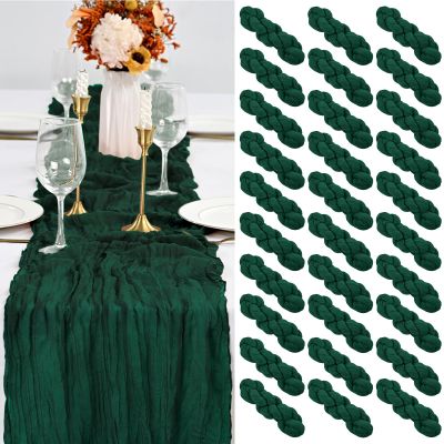 30 Pack Emerald Green Table Runner 10Ft Cheesecloth Table Runner Long Boho Cheese Cloth Table Runners Romantic Sheer Fabric Gauze Table Runners for Wedding Party Bridal Shower