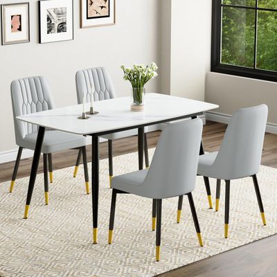 MUUOKY 50'' Dining Table Set for 4, Dining Room Sets for 4, Sintered Stone Dining Table Chairs Set of 4, Easy to AssembleSuitable for Small Spaces