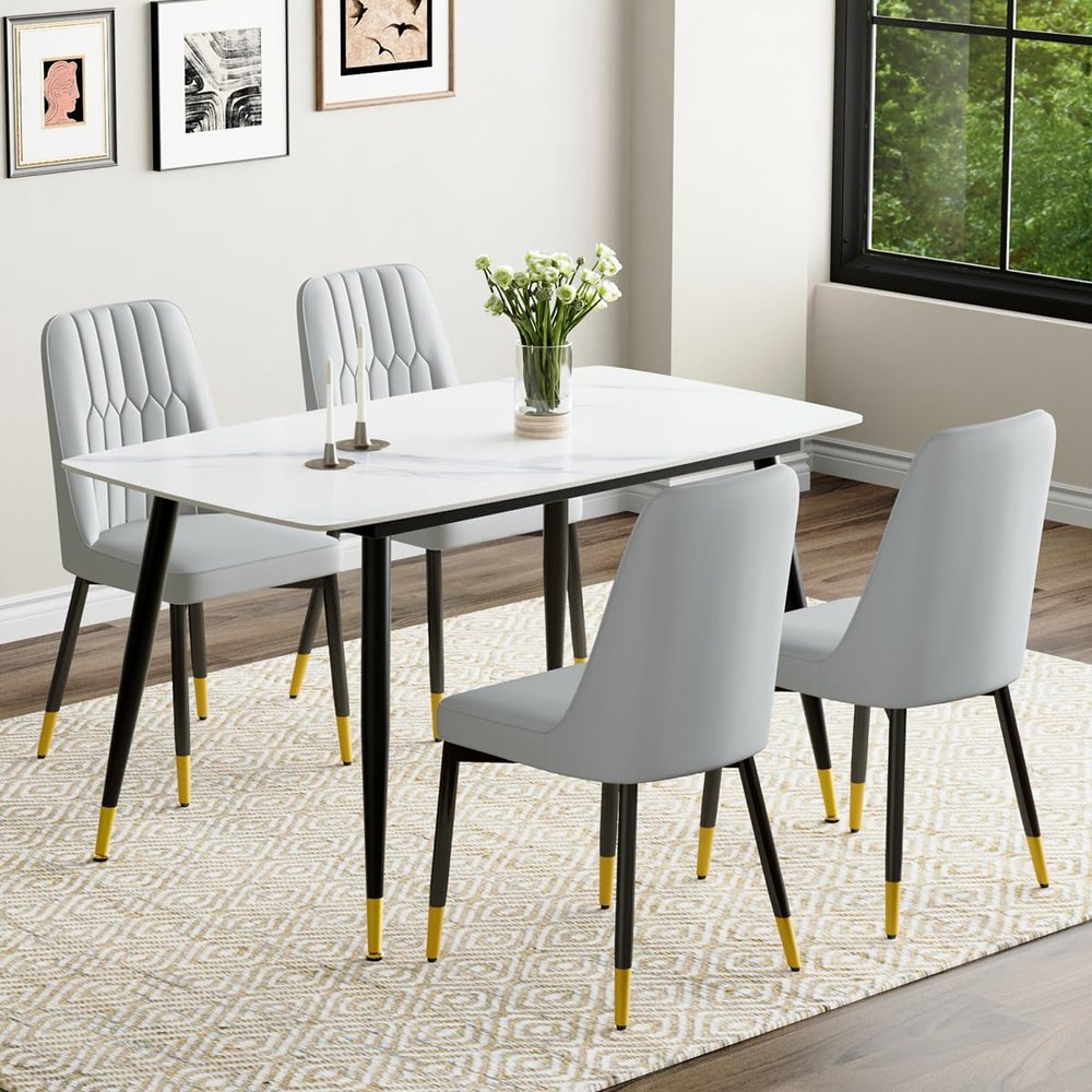 MUUOKY 50'' Dining Table Set for 4, Dining Room Sets for 4, Sintered Stone Dining Table Chairs Set of 4, Easy to AssembleSuitable for Small Spaces