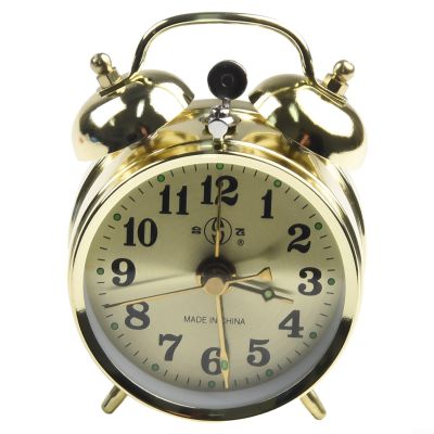 Cloudpower Wind Up Alarm Clock Metal Wind Up Twin Bell Alarm Clock Mechanical Double Bell Manual Desktop Clock with Horseshoe Vintage Decorative Silent Non Ticking for Bedroom Living Room Office Gold