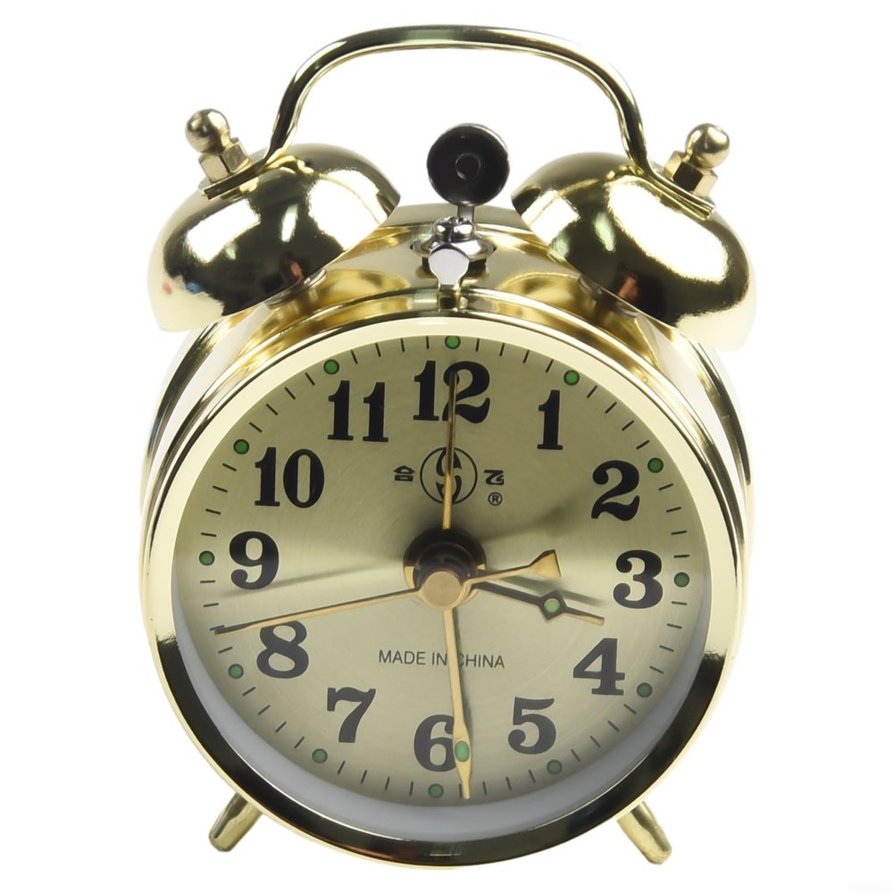 Cloudpower Wind Up Alarm Clock Metal Wind Up Twin Bell Alarm Clock Mechanical Double Bell Manual Desktop Clock with Horseshoe Vintage Decorative Silent Non Ticking for Bedroom Living Room Office Gold