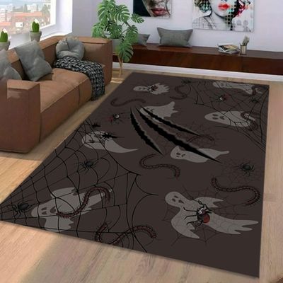 ZLXMN Gothic Horror 4x5ft Area Rug, Black Spider Web, Non-Slip, Washable, Halloween Decor for Living Room, Bedroom, Dining Room, Kitchen