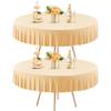 2 Pack Champagne Spandex Round Tablecloths for 60 inch Tables, Stretchy Fitted 5FT Round Table Cloths with Skirt for Wedding Party Dining Banquet view 1
