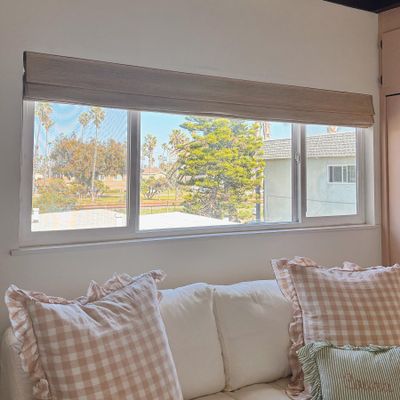 LUSTROWIN Custom Cordless Flax Roman Window Shades with Valance, Window Blinds Light Flitering Window Treatment Shades for Indoor Windows, Cream, 27" W x 64" H