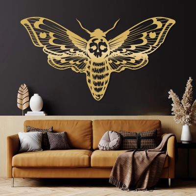 Death Head Moth Metal Wall Art, Death Head Moth Wall Decor, Gothic Wall Decor, Skull Moth Wall Art, Halloween Decor, Housewarming Gift, Living Room Bedroom Wall Decor (Gold, 13"x24"|32x60cm)