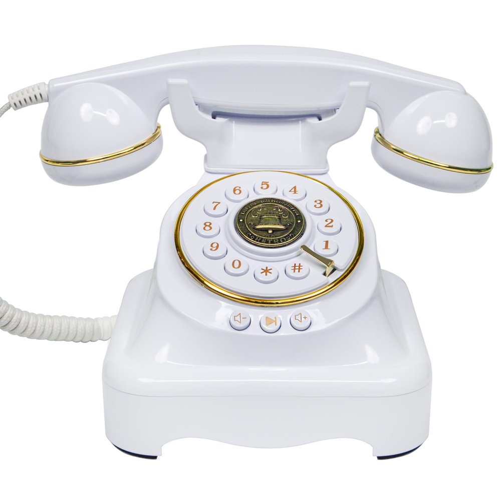 FiayaCom Audio Guest Book Wedding Phone with One-Touch Playback & Adjustable Volume for Wedding, Anniversary, Birthday Parties, Tattle Phone for Classroom(Art Deco, White)