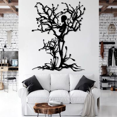 Skeleton Tree Metal Wall Art, Skull Tree Metal Wall Decor, Tree of Life Wall Art, Gothic Wall Decor, Metal Tree Branch Wall Decor, Abstract Tree Wall Art, Living Room Wall Art (Black, 18"x24"|46x60cm)
