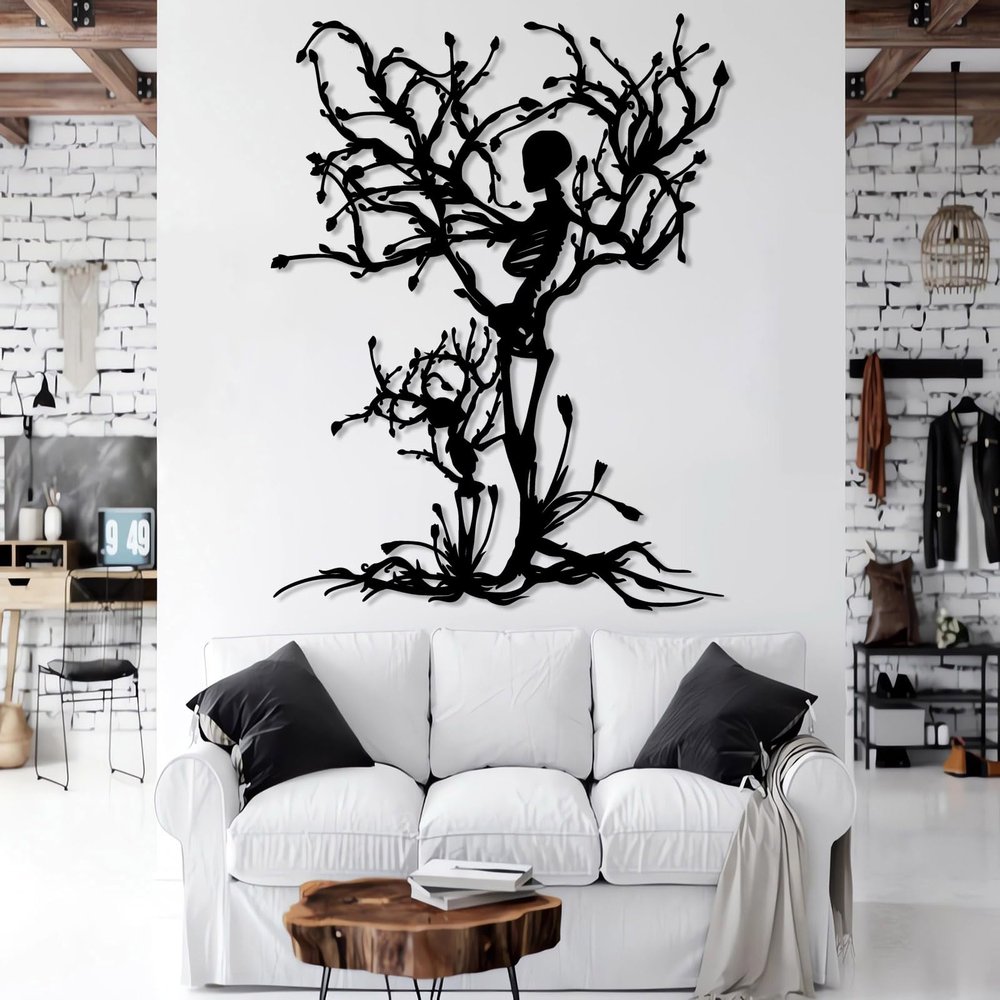 Skeleton Tree Metal Wall Art, Skull Tree Metal Wall Decor, Tree of Life Wall Art, Gothic Wall Decor, Metal Tree Branch Wall Decor, Abstract Tree Wall Art, Living Room Wall Art (Black, 18"x24"|46x60cm)