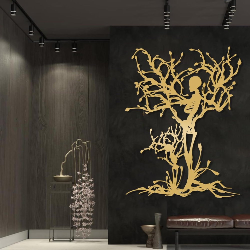 Skeleton Tree Metal Wall Art, Skull Tree Metal Wall Decor, Tree of Life Wall Art, Gothic Wall Decor, Metal Tree Branch Wall Decor, Abstract Tree Wall Art, Living Room Wall Art, Housewarming Gift (Gold, 18"x24"|46x60cm)