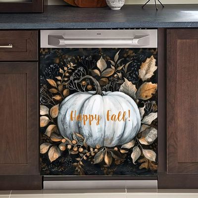 RTHDG Happy Fall Pumpkin Magnetic Dishwasher Door Cover for Kitchen Decorate, Farmhouse Pumpkin Refrigerator Magnetic Cover Home Appliances Stickers Cabinet Decals - (23" x 26" Magnet)