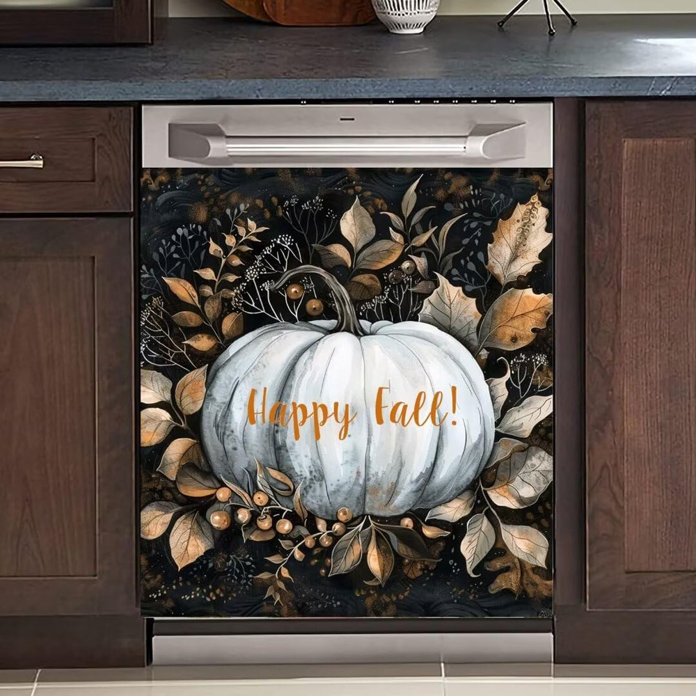 RTHDG Happy Fall Pumpkin Magnetic Dishwasher Door Cover for Kitchen Decorate, Farmhouse Pumpkin Refrigerator Magnetic Cover Home Appliances Stickers Cabinet Decals - (23" x 26" Magnet)