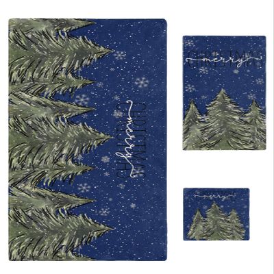 Forest Snow Tree Bath Towels for Bathroom Set - Christmas Winter Snowflake Navy Green Luxury Microfiber Towels Gifts for Women,Quick Dry Beach Kitchen Hand Towel and Dish Washcloth Yoga Towels+Set