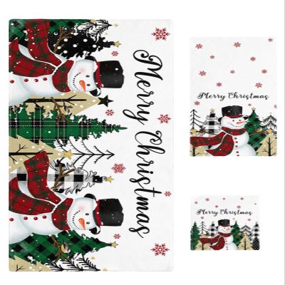 Snowman Bath Towels for Bathroom Set - Christmas Snowflake Buffalo Tree Luxury Microfiber Towels Gifts for Women,Quick Dry Beach Kitchen Hand Hair Face Towel and Dish Washcloth Yoga Workout Towels+Set