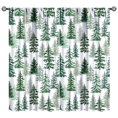 Forest Blackout Curtains Watercolor Black Grey Trees Rustic Forest Kids Boys Men Bedroom Living Room Bathroom Rod Pocket Decoration Window Drapes 2 Panels W21xL45in
