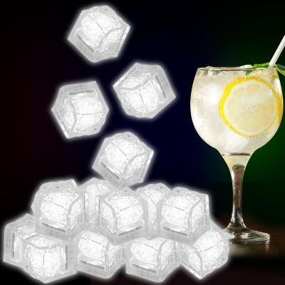 300 Pack Light Up Ice Cubes Bulk - White LED Ice Cubes for Drinks - Flashing IP67 Waterproof- Water Activated, Bar Club Wedding Party Decor