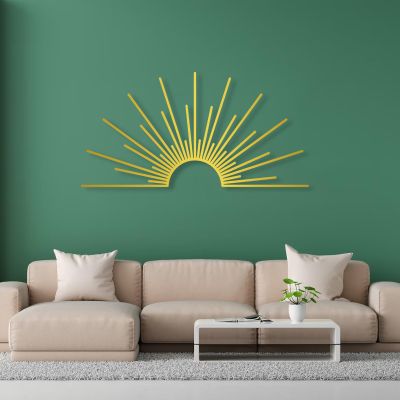 Sun Metal Wall Decor, Metal Sun Wall Art, Sunrise Metal Wall Art, Metal Sun Outdoor Decor, Sun Art Wall Decor, Line Art Wall Decor, Sunshine Wall Decor, Wall Art for Living Room (Gold, 60 x 30 in / 150 x 76 cm)