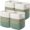 UBBCARE Set of 4 Storage Cubes 13 X 13 X 13 in, Water Hyacinth Storage Bins for Shelves, Toys, Book, Storage Baskets with Handles, Cotton Rope Woven Baskets for Organizing, Green view 1